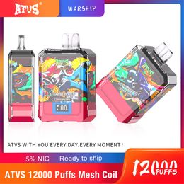 ATVS WARSHIP Disposable E Cigarettes Vape 20ml Mesh Coil 650mAh Battery 0% 2% 5% Rechargeable Electronic Cigs No Leaking12K 15K Puff Huge Vapour