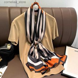 Bandanas Durag Bandanas Durag Stripe Shawls Europe And America Print Long scarf 2022 Fashion New 160X40CM Silk Scarves Four Seasons Luxury Sunscreen Bandannas Y240