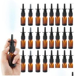 Storage Bottles Jars 6/10/20/50Pack 10Ml Amber Nasal Spray Bottle Glass Nose Mist Sprayer Press Head Empty Refillable Atomizer Dro Dhku3