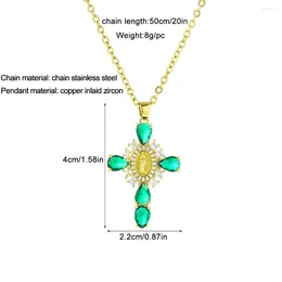 Pendant Necklaces Cross Of The Virgin Mary Copper Material Inlaid Coloured Zircon Maria Necklace Men Women Manual Gift Chain Jewellery