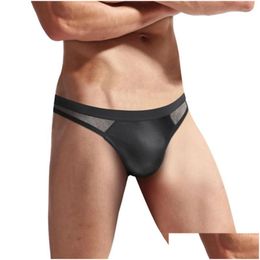 Underpants Y Men Bikini Briefs Shiny U Convex Pouch Underwear Tra-Thin Back Transparent Comfy Low Waist Breathable Panties Drop Delive Otlh4