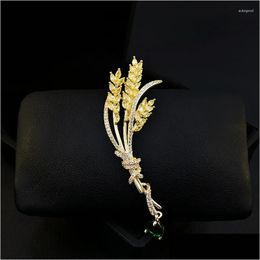 Pins Brooches 1707 Golden Bright Wheat Brooch Luxury Elegant Plant Cor Exquisite High-End Suit Accessories For Women Clothes Jewellery D Otmf2