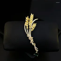 Brooches 1707 Golden Bright Wheat Brooch Luxury Elegant Plant Corsage Exquisite High-End Suit Accessories For Women Clothes Jewellery Gifts