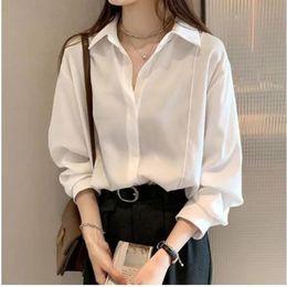 Womens shirt white plain color loose oversized blouse womens Button Korean 4 Colors M4XL 240321