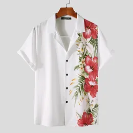 Men's Casual Shirts Flower Print Shirt Men Hawaiian Turn-down Collar Short Sleeve Button Down For Vintage M-3XL 2024 Summer