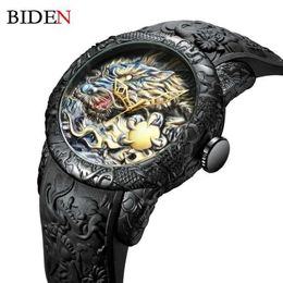 Fashion BIDEN Mens Watches Dragon Design Quartz Watch Silicone Strap Waterproof Sport Wristwatch Male Clock Relogio Masculino X0622794