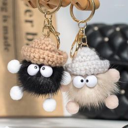 Keychains Cute Elf Mink Hair Small Coal Ball Car Keychain Handsewn Multi Color Wool Hat With Soft Touch Pinching Pressure Reducing Doll