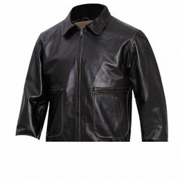 genuine 2023 Vintage Black Leather Jacket Men Military Style Plus Size 5XL Real Natural Cowhide Autumn A2 Aviati Coat X4qc#