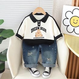 Clothing Sets Baby Boy Outfit Set 2024 Spring Boys Clothes 4 To 5 Years Old Casual Cartoon Turn-down Colloar T-shirts And Pants Childrens