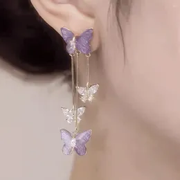 Dangle Earrings 1 Pair Butterflies Tassel Women Luxury Elegant Long Faux Purple Crystal Girls Drop Stud Fashion Jewellery