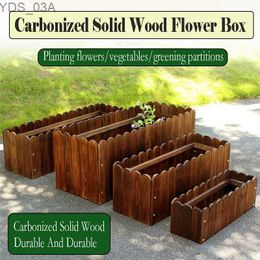 Planters Pots Anticorrosive Wooden Flower Box Outdoor Flower Groove Garden Planting Box Large Rectangular Balcony Vegetable Pot Carbonised Sol 240325