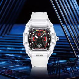 Wristwatches Arrive Tonneau Watch For Men Fashion Sport Rubber Type Quartz Watches Waterproof Clock Drop