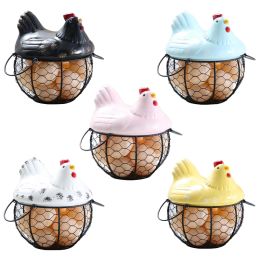 Baskets Egg Holder Iron Chicken Shape Ceramic Hen Ornament Fruit Storage Basket Durable