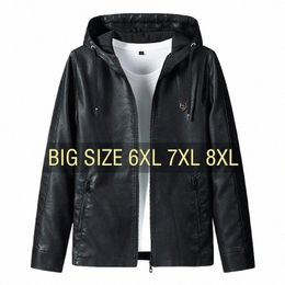 winter Leather Jacket Men Bomber Oversize Hooded Motorcycle Jackets Plus Size Zipper Coat Black Male New Aviator Trench Casual 8916#