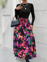 Skirts Women Red Floral Print Beach Bohemian Skirt High Elastic Waist Boho Maxi Femmel Elegant Ladies Wild Long Drop