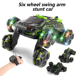 Cars Six Wheel Spray RC Stunt Car 4WD Swing Arm Drift Vehicle Gesture Induction Deformation Remote Control Car with Light Boy RC Toys