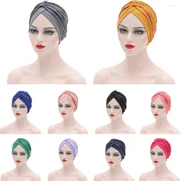 Ethnic Clothing Muslim Women Hijab Sequins Turban Arab Hat Bonnet Headscarf Hair Loss Solid African Auto Gele Headtie Head Wrap Cap