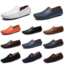 Designer Leather Doudou Mens Casual Driving Shoes Breathable Soft Sole Light Tan Black Navy White Blue Silver Yellow Grey Men's Flats Footwear All-match Lazy Shoe B095