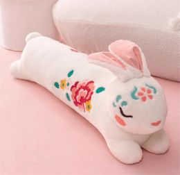 Cartoon Rabbit Flower Embroideried Long Soft Plush Pillow Cushion Case Home Sofa Bedroom Anime Gift 240306