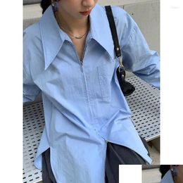 Womens Blouses Shirts Top Women Small Fragrance Fashionable And Gentle Shirt Blue Jacket Casual College Trend Retro Simple Versatile L Otzen