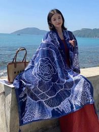 Sarongs New Summer Elegant Womens Silk Scarf Beach Bag Shawl Vintage Print Sunscreen Bandana Headband Unprinted Bohemian Muslim Scarf Pareo 240325