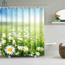 Curtains Seaside Scenic Plant Flower Leaf Shell Bathroom Shower Curtain Polyester Waterprood Polyester Bath Curtain with Hooks