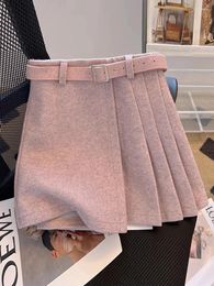 Skirts Thickened Woollen Half Skirt Women Autumn Winter High Waisted Slim A-line Mini Korean Versatile Pleated With Belt