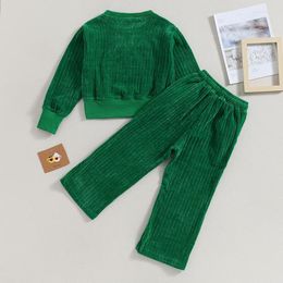 Clothing Sets Kids Girl Fall Outfits Rhinestone Pattern Crew Neck Long Sleeve Corduroy Sweatshirts Elastic Waist Loose Pants 2Pcs Clothes