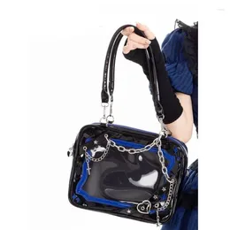 Totes Xiuya Y2k Black Womens Shoulder Bag Chains Lolita Jk Transparent Gothic Harajuku Fashion Handbag Large Capacity Ladies Tote