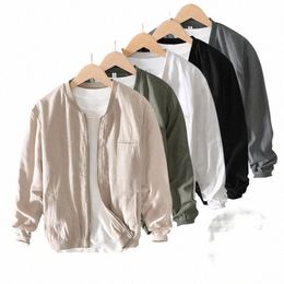 breathable Linen Men's Lightweight Bomber Jacket Causal Varsity Flight Windbreaker Track Jackets Zip Up Coat With Pocket White W0Mh#