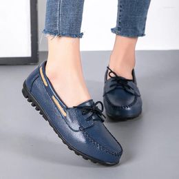 Casual Shoes Genuine Leather Fashion Women Flats Ballerina Moccasins Lace Up Shoe Outdoor Plus Size Woman