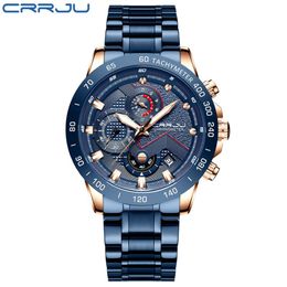 Top Luxury Brand CRRJU New Men Watch Fashion Sport Waterproof Chronograph Male Satianless Steel Wristwatch Relogio Masculino nice 244z