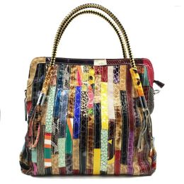 Totes Women Fashion Multicolour Genuine Leather Snake Patterned Splicing Stripe Tote Handbags ShoulderBag CrossbodyBag Office Daily