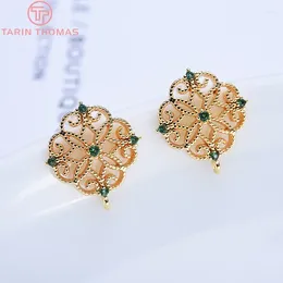 Stud Earrings (1927)4PCS 10x12MM 24K Gold Colour Brass With Zircon Hollow Rectangle High Quality Diy Jewellery Findings Accessories