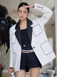 Women's Hoodies White High-end Suit Collar Small Fragrant Casual Coat Feminine Tweed Wool Top Autumn 2024