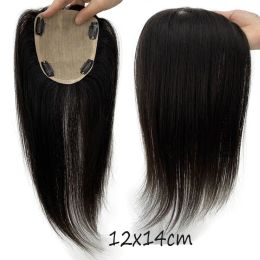 Toppers 12x14cm PU Skin Base Topper Virgin European Human Hair Toupee For Women 9x13cm Silk Top Hair Piece with Clips in Natural Black