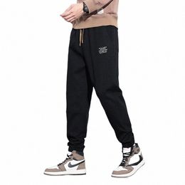 2023 Autumn Winter Casual Pants Men Solid Colour Elastic Waist Drawstring Ankle-length Corset Trousers Sports Daily Male Pants h4MQ#