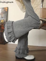 Capris Fashion Wide Leg Pants for Women 2023 Bottoms High Waist Straight Trousers Knit Y2K Pants Ruffles Folds Korean Causal Trouers