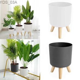 Planters Pots Flower Pot With Wood Holder Plant Stand Display Rack Planter For Indoor Desktop Living Room Decoration Floor-standing Flower Pot 240325