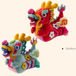 3D Chinese Cartoon Dragon Clouds Year Embroidery Back Cushion Pillow with Core Tassles Sofa Plush Living Room Bedroom Gift 240306