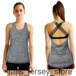 Grey Womens Yoga Tee Shirt Sexy Strappy Back Crisscross Sports Fitness Gym Shirts Dry Fit Biking Running Burnout Tank Top Blouse