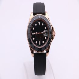 Men's Mechanical Watch 268655 Business Fashion Modern Ceramic Circle Sapphire Mirror Black Surface Rubber Strap Gold Case229I