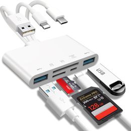 5-in-1 Type C+USB+lightning to SD card reader, suitable for iPhone/iPad/Android/Mac Book/ computer, camera, hard disk and flash
