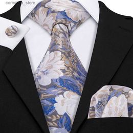 Neck Ties Neck Ties Luxury Floral Wedding Neck Tie For Men Business Party 100% Silk Tie Set Barry.Wang Fashion Design Neckwear Dropshipping LS-5073 Y240325