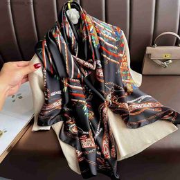 Bandanas Durag 2023 New Design Brand Silk Scarves Summer Women Shawls and Wraps Print Hijabs Scarfs Foulard Femme Pashmina Beach Stoles Luxury Y240325