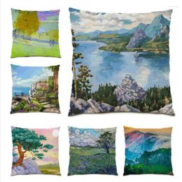 Pillow Living Room Decoration Velvet Throw Covers Gift Bed Cover 45x45 Colorful Landscape Home Decor Oil Painting E0151