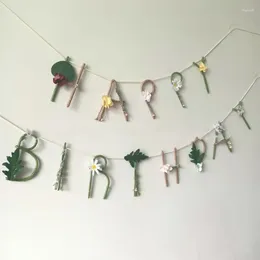 Party Decoration INS Kids Birthday Simulated Plants Happy Garland Baby Handmade Flower Leaves Banner Wedding Anniversary Backdrops