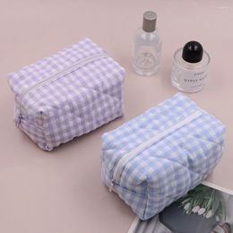 Storage Bags Women Travel Makeup Cosmetic Case Large Capacity Quilted Chequered Bag Lady Purse For Cosmetics Brushes