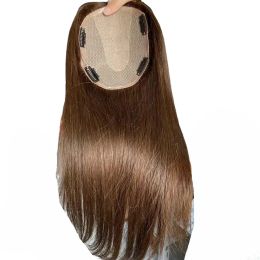 Toppers Hstonir Silk Base Women Hairpiece European Remy Hair System Silky Straight Toupee Long Hair Add Volumn Natual TP56