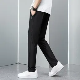 Men's Pants Men Casual Trousers Loose Straight Drawstring With Elastic Waist Pockets Breathable Ankle-length For Daily